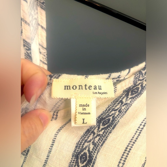 Monteau Wide Leg Cream & Navy Jumpsuit Size Large - Picture 5 of 7